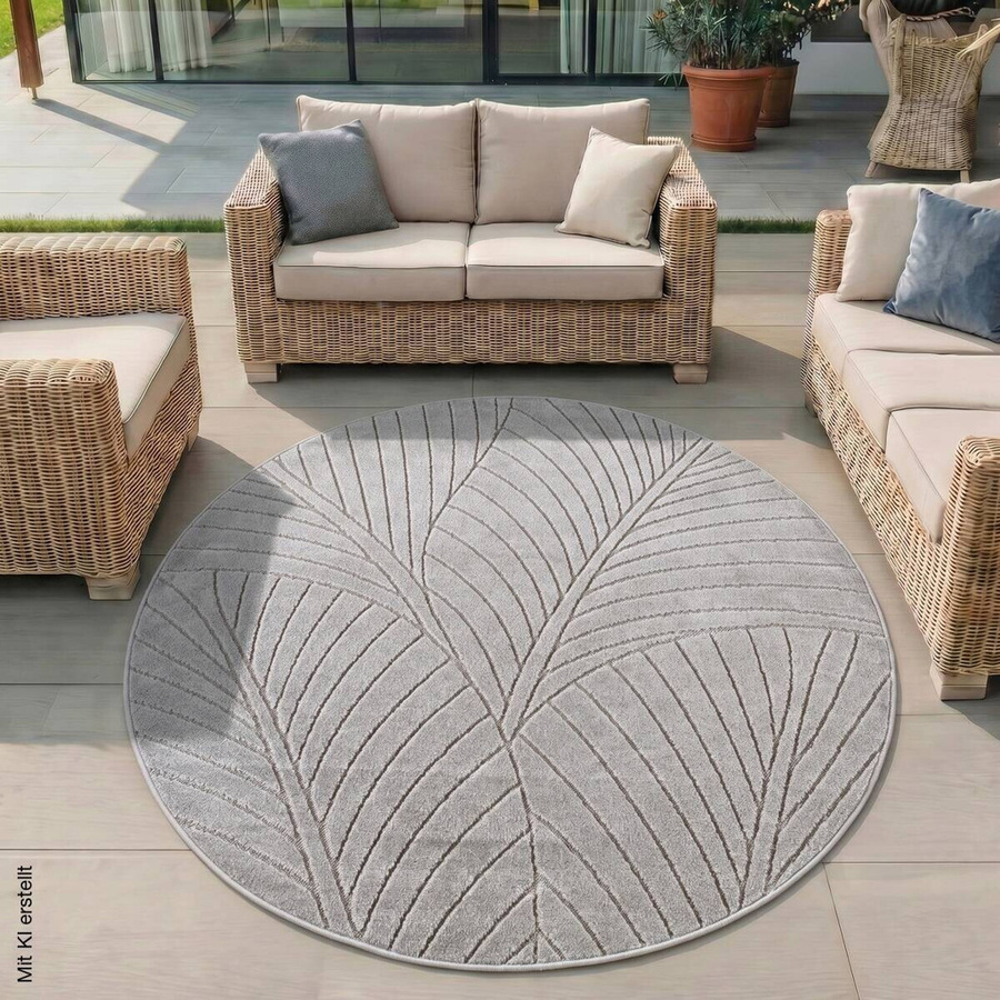 Ayyildiz Flachwebteppich NOVA Rund in Silber mit High-Low-Effekt, Durchmesser: 160 cm - Bild 2