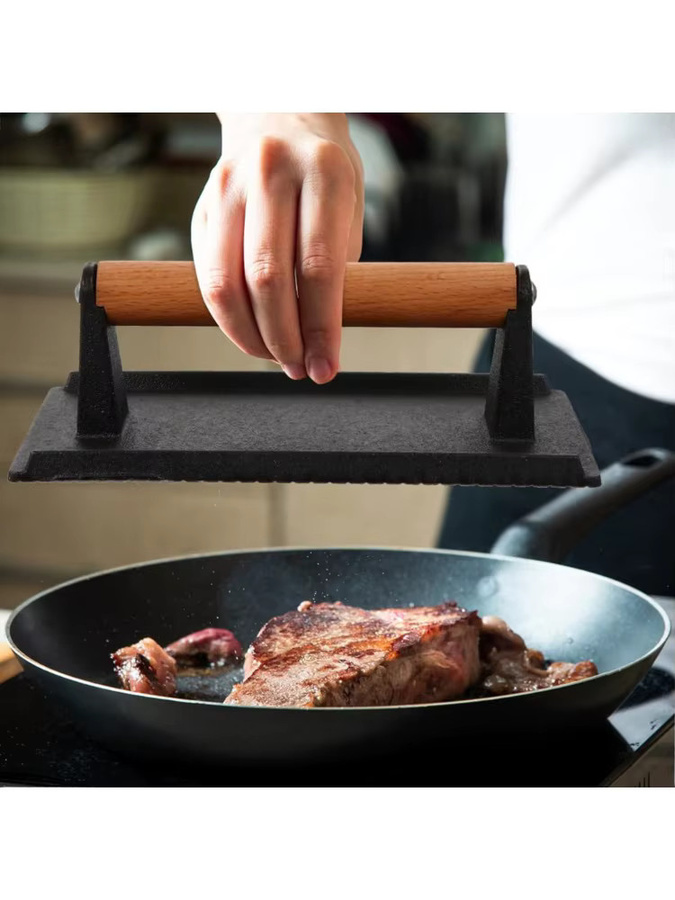 FEB.WIND Gusseisen-Grillpresse in Schwarz, runde Steak- und Burgerpresse mit Griff für Grill und Küche - Bild 7