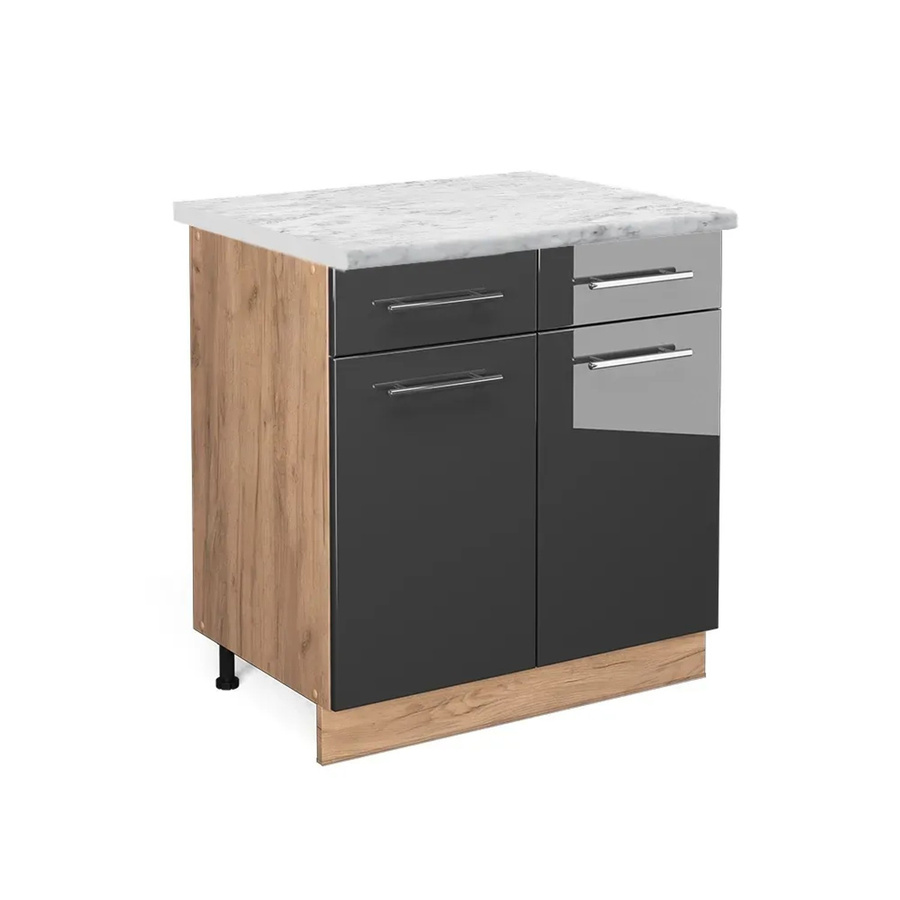 Vicco Küchenunterschrank Fame-Line in Anthrazit Hochglanz und Goldkraft Eiche mit Marmor-Optik, Breite: 80 cm - Bild 2