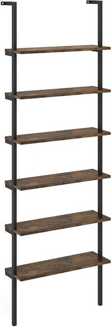 Costway 6-stöckiges Leiterregal Wandmontiert in Braun im Industrial-Design - Bild 1