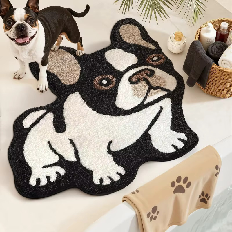 VIKAMA Fußmatte in Form einer französischen Bulldogge, rutschfest und wasserabsorbierend, Mehrfarbig, B: 80 cm, T: 70 cm - Bild 2