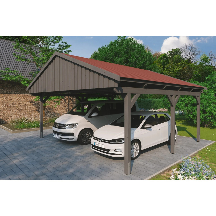 Skan Holz Carport Fichtelberg aus Fichte Leimholz in Grau mit spitzer Dachform, B/T: 618 x 566 cm, Höhe: 362 cm - Bild 2