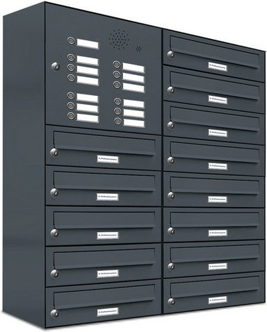AL Briefkasten-System für 13 Parteien zur Aufputzmontage, grau, B/H/T: 153,517 x 92,0 x 27,5 cm - Bild 1