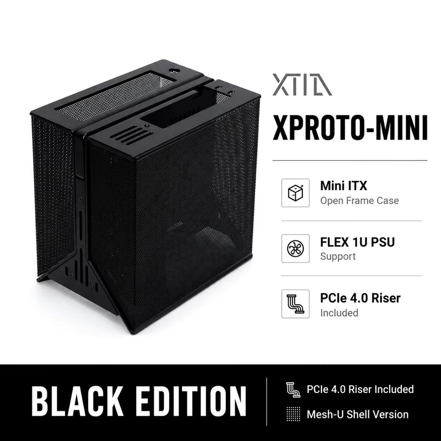 XTIA XPROTO-MINI Open Air Mini ITX Gehäuse in Weiß mit FLEX 1U Netzteil-Unterstützung und Platz für Dual-Slot-GPU - Bild 2