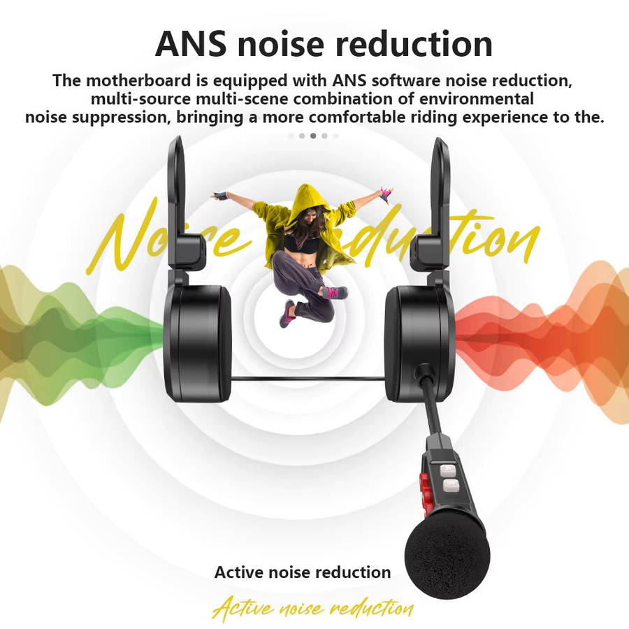 Kankeirr BT9 Motorrad Bluetooth Helm Headset mit Doppel Ohren, Wasserdicht, Sprachsteuerung und Musik Player, Schwarz, 800mAh - Bild 5