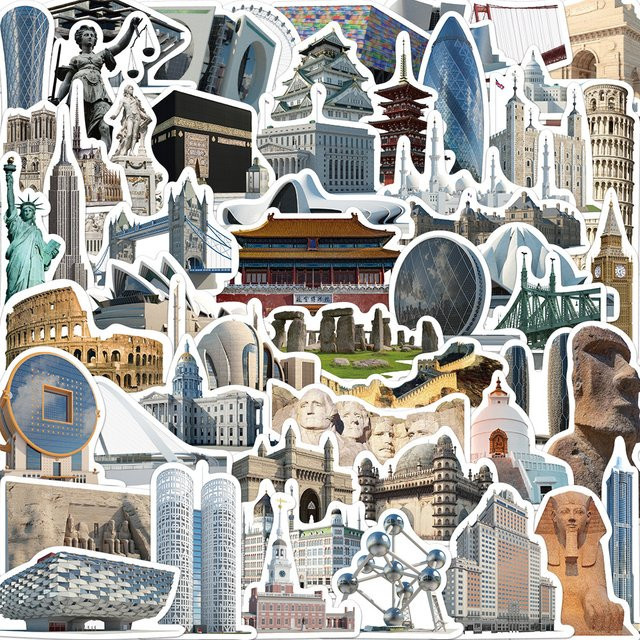 65er Set Weltberühmte Architektur Graffiti Aufkleber in Multicolour für Laptop, Gepäck und Telefon - Bild 1
