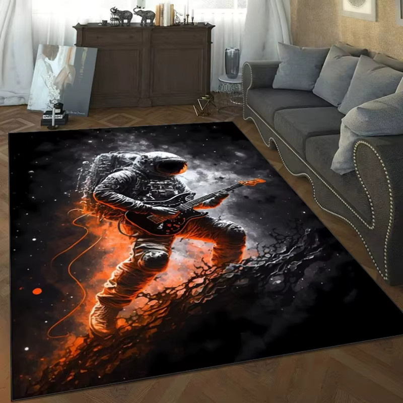 VIKAMA Astronaut E-Gitarre Teppich mit Flammen und Sternenhimmel, Multicolour, B/T: 60 x 40 cm - Bild 3
