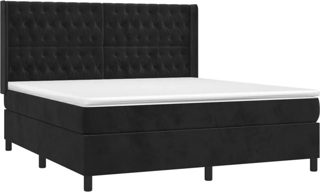 vidaXL Boxspringbett mit Matratze in Schwarz, Samt, mit LED-Unterbettbeleuchtung und USB-Ladeport, Hybrid-Design mit Taschenfederkern, B/T: 160 x 200 cm - Bild 1