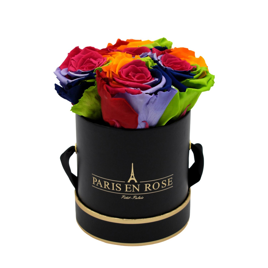PARIS EN ROSE Rosenbox Schwarz-Gold mit 4 Rainbow Rosen, Durchmesser: 10 cm - Bild 2