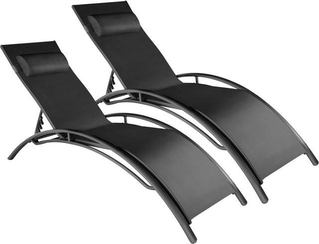 tectake 2er Set Gartenliege Alina aus Aluminium mit Textilene Gewebe in Schwarz, B/T/H: 180 x 59 x 50 cm - Bild 2