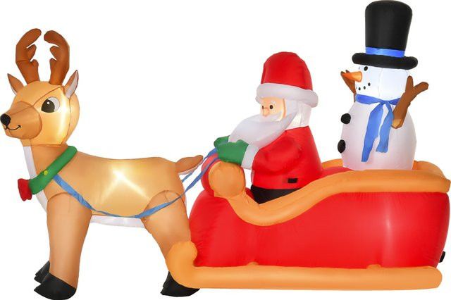 HOMCOM Aufblasbarer Weihnachtsmann auf Schlitten mit Schneemann und LED Weihnachtsdekoration, wetterfest aus Polyester, B/T/H: 200 x 80 x 128 cm - Bild 1