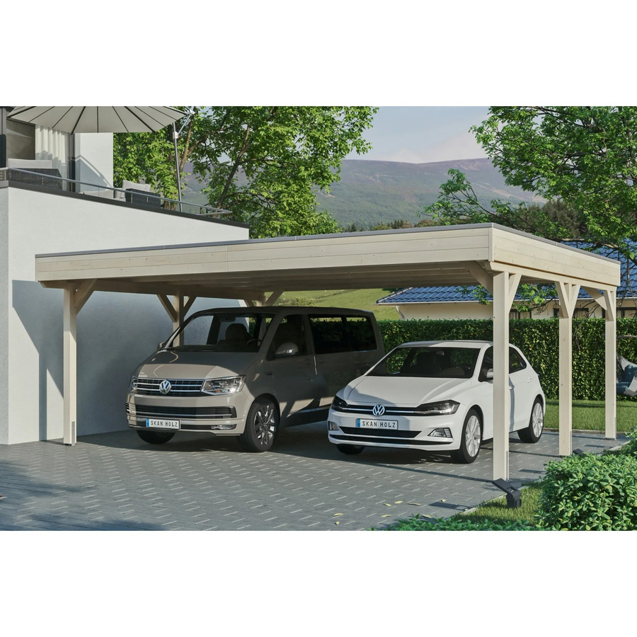 Skan Holz Carport Grunewald aus Fichten-Leimholz mit Aluminiumdach in Beige, B/T: 622 x 554 cm, Höhe: 255 cm - Bild 2