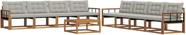 vidaXL Outdoor-Sofagarnitur 9-teilig aus Akazienholz mit Textilene und Kissen in Natur und Grau - Bild 1