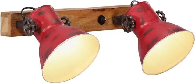 vidaXL Wandleuchte im Industrie-Stil aus Mango-Massivholz und Eisen, Rot, E27, B: 45 cm, H: 25 cm - Bild 1