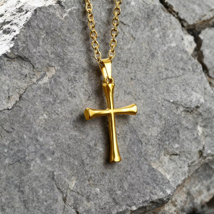Halskette Kreuz, Edelstahl, Gold, Herren - Bild 2