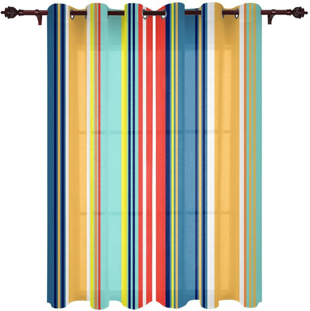 Super Six Moderne Fenster Vorhänge mit Gradienten Streifen, halbtransparent, Mehrfarbig, B: 135 cm, H: 135 cm, 2er Set - Bild 1