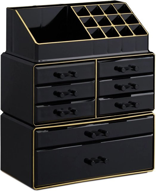 Relaxdays Make Up Organizer aus Acryl mit 8 Schubladen in Schwarz und Gold, B/T/H: 30 x 24 x 14 cm - Bild 1