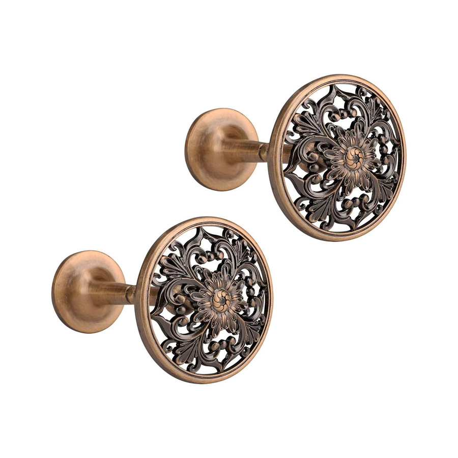 Lewondr Vorhanghalter 2er-Set in Bronze, Wandmontierte Haken im Vintage-Stil mit antikem Blumenmuster aus Metall - Bild 1