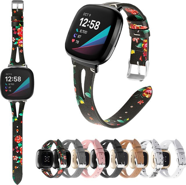 Lederarmband, Schwarz, kompatibel mit Fitbit Versa 4, Versa 3, Sense 2, Sense - Bild 1