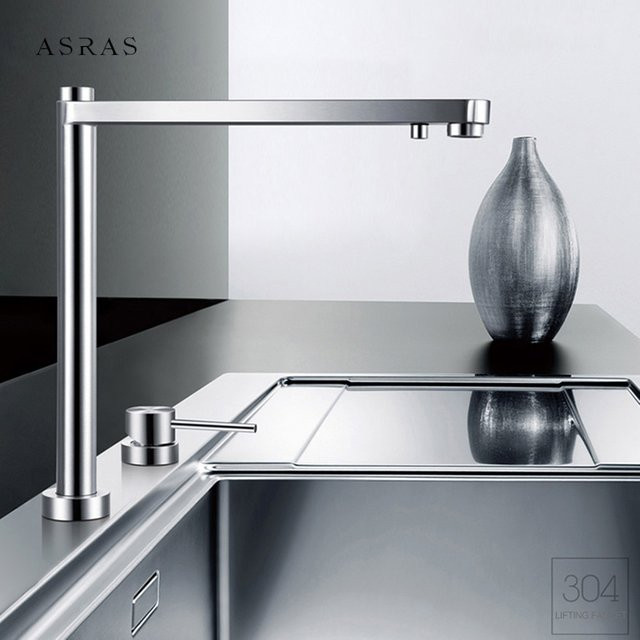 ASRAS Küchenspüle-Wasserhahn aus Edelstahl 304, Drei-in-Eins Hebe-Wasserhahn mit Heiß- und Kaltwasserfilter und unabhängigem Schalter, Silber oder Schwarz - Bild 1