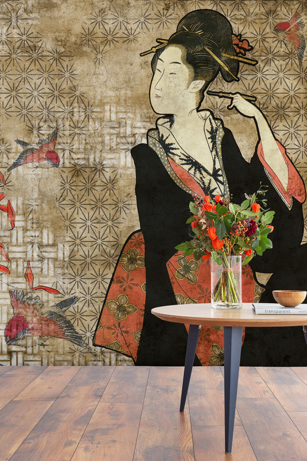 Coordonne Wandbild Geisha Graffiti in Beige, Rot und Multicolour - Bild 1