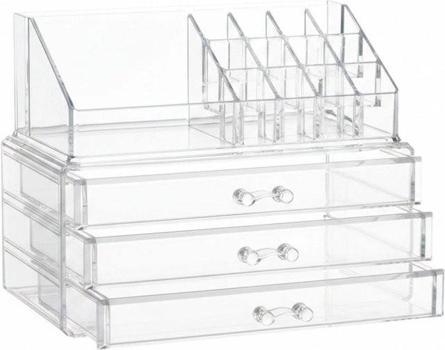 Relaxdays Make Up Organizer aus Acryl in Transparent mit 3 Schubladen, B: 23,5 cm, T: 19 cm, H: 14 cm - Bild 1