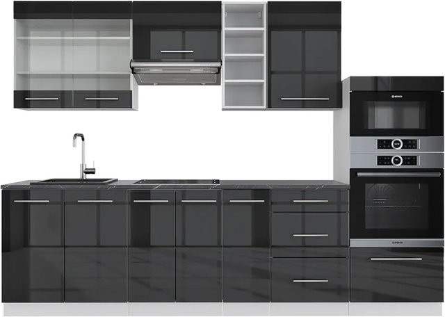 Vicco Küchenzeile Fame-Line Einbauküche in Anthrazit Hochglanz und Weiß, Breite: 280 cm - Bild 2