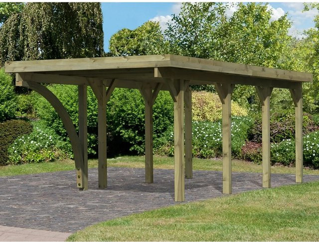 Karibu Einzelcarport Classic 2 mit Einfahrtsbogen und PVCDach, kesseldruckimprägniertes Holz, B/T: 273 x 586 cm, natur/grün - Bild 1