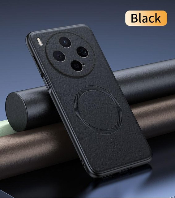 Magnetische Leder Schutzhülle für VIVO X300 in Schwarz, rutschfeste PC+TPU Abdeckung mit Anti-Fingerabdruck-Funktion - Bild 1