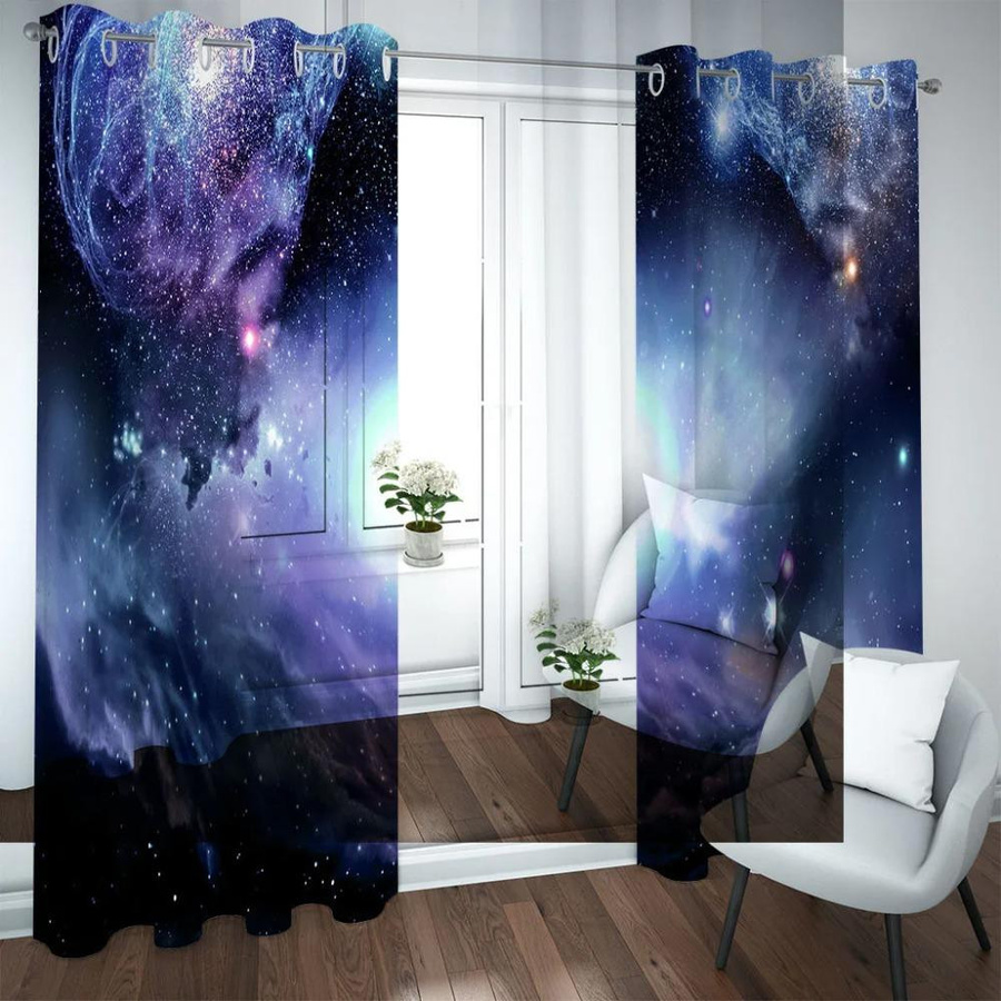 Yiran Furniture Weltraum-Galaxie Vorhänge mit Sternenhimmel-Druck, 2er-Set, halbtransparent, Polyester, Mehrfarbig, Breite: 100 cm, Höhe: 130 cm - Bild 2