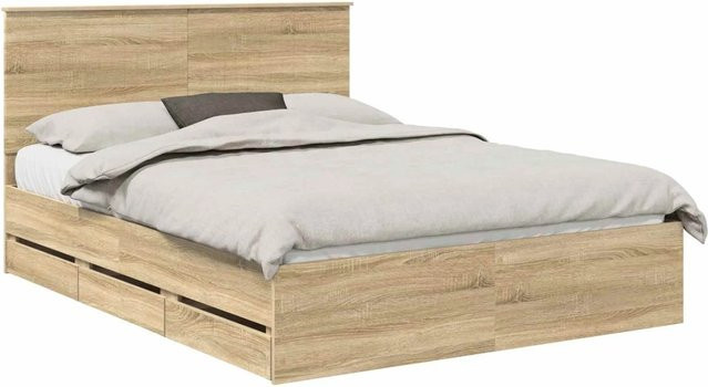 vidaXL Bettrahmen Sonoma-Eiche mit Schubladen, Farbe Braun, B/T/H: 153 x 153 x 100 cm - Bild 1