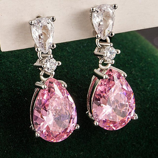 Lucky Star Jewelry Ohrringe, Tropfenform, Kupfer, Rosa, Zirkonia, Kristall, Damen - Bild 1