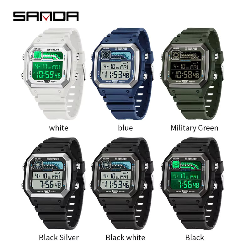 SANDA Chronograph Digitaluhr, Weiß, Kunststoff, Silikon, Herren - Bild 5