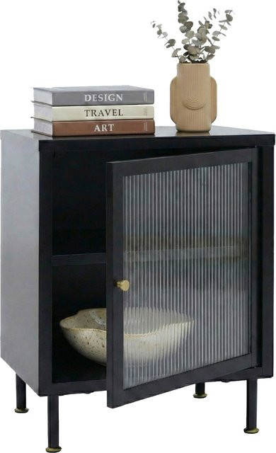 MCW Nachttisch O87 Industrial mit Staufächern aus Metall und Schilfglas, Schwarz, B/T/H: 55 x 41 x 41 cm - Bild 3