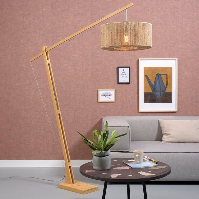 Good&Mojo Iguazu F MB 5022 Stehleuchte aus Holz und Bambus in Beige mit Up-Down-Lichtfunktion und höhenverstellbarem Design im Boho-Stil - Bild 1