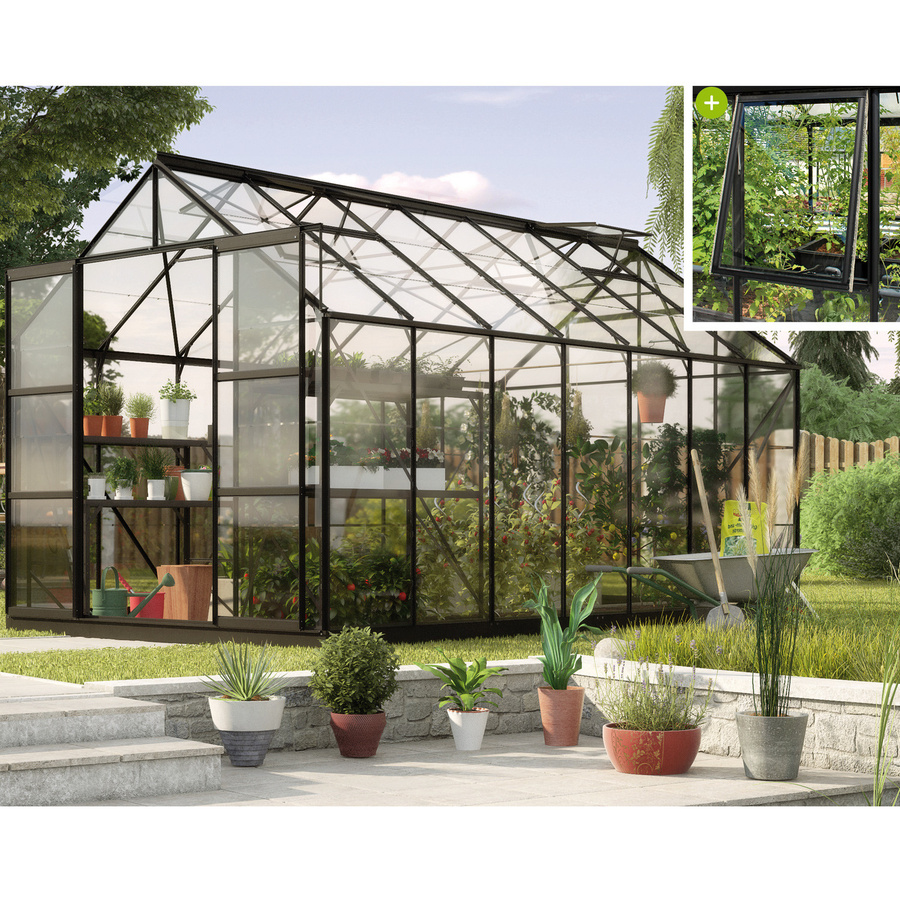 Vitavia Gewächshaus Jupiter 11500 Schwarz mit 11,5 m² Fläche, ESG-Sicherheitsglas und Doppelschiebetür - Bild 4