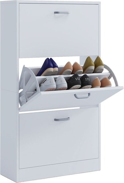 VCM Schuhschrank Sipos in Weiß mit Holzstruktur und Klappfächern, B/T/H: 105 x 22 x 59 cm - Bild 1