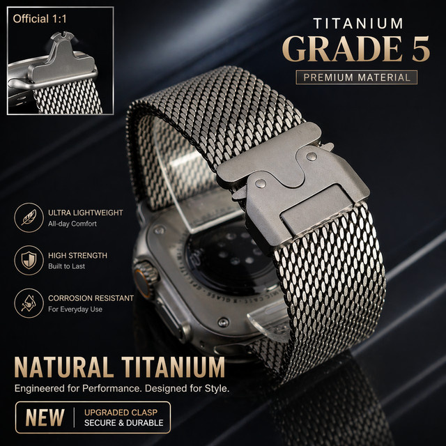 Vwar Uhrenarmband Titan, Milanaise, Silber, Apple Watch - Bild 1