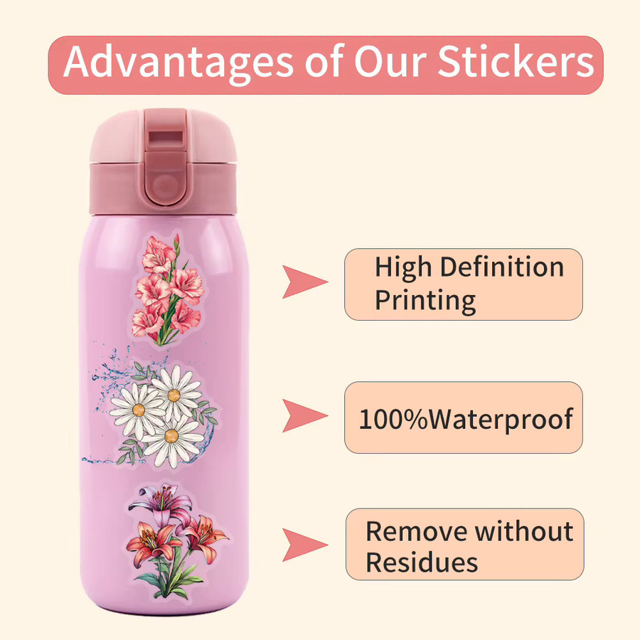 60 Stück INS Tinte Blumen Aufkleber, wasserfeste transparente PET Sticker in Multicolour zur Dekoration von Notizbüchern und Broschüren - Bild 2