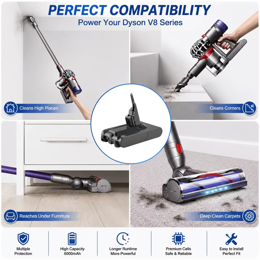 Dyson Ersatzakku für V8 Series Absolute Fluffy Animal Staubsauger, 21,6 V 12800 mAh Lithium-Ionen-Akku, Schwarz - Bild 3