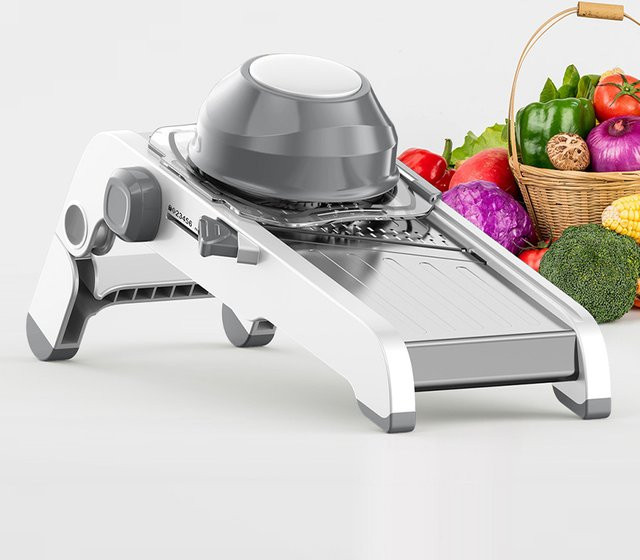 Venlohome Verstellbarer Gemüseschneider Mandoline aus Edelstahl in Grau oder Weiß - Bild 1