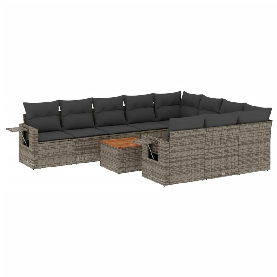 vidaXL 11-teilige Garten-Sofagarnitur aus Poly-Rattan und Akazienholz in Grau mit Kissen - Bild 2