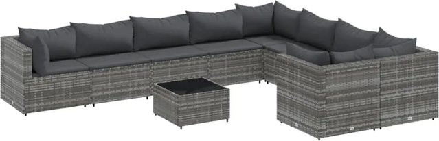 vidaXL 10-teilige Garten-Sofagarnitur aus Poly-Rattan mit Kissen in Grau - Bild 1