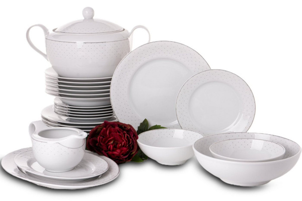 KONSIMO® Tafelservice AMELIA aus Porzellan, 25-teiliges Kombiservice für 6 Personen, Klassisch-Stil, rund