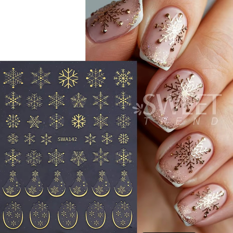 SWEET TREND Nagelkunst-Aufkleber, Schneeflocken, Weißgold, Blau, Glänzend - Bild 2