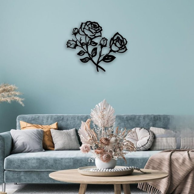 CIFBUY Metall-Wanddekoration Rosenblüten-Kunst in Schwarz für modernes Wohnambiente - Bild 1