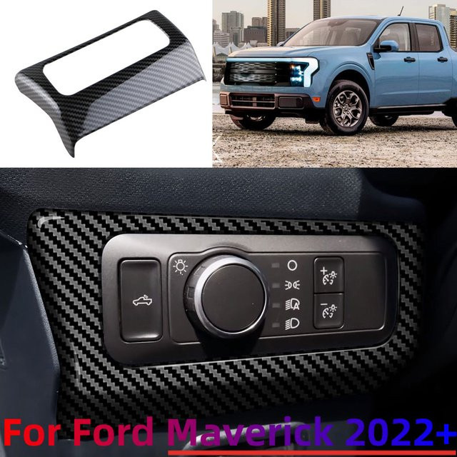 Kohlefaser Scheinwerfer Schalter Panel Abdeckung und Aufkleber Verkleidung für Ford Maverick 2014-2018 in Schwarz - Bild 1