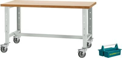 Schäfer Shop Select Werkbank fahrbar und höhenverstellbar in Lichtgrau, B/T/H: 150 x 70 x 67,6-88,8 cm - Bild 1
