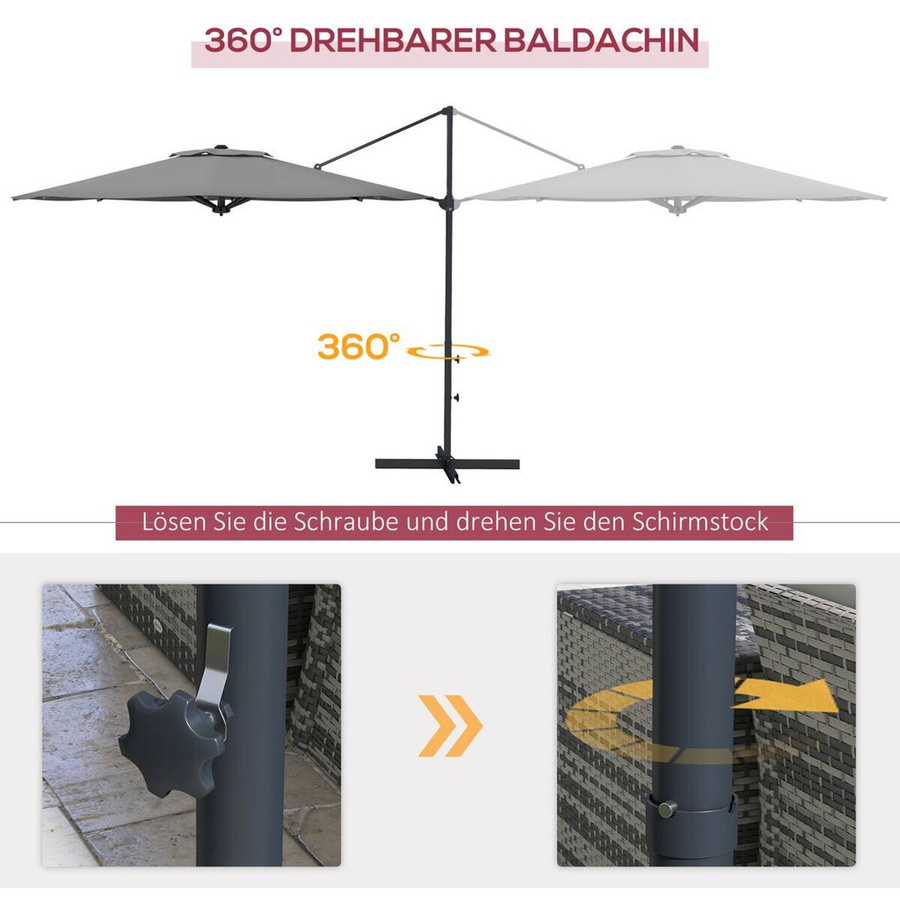 Outsunny Ampelschirm aus Metall und Polyester in Dunkelgrau, Durchmesser: 294 cm, Höhe: 242 cm - Bild 3