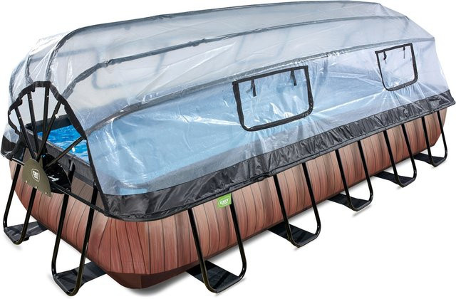 EXIT Wood Pool Rahmenpool Braun B: 540 cm, T: 250 cm, H: 100 cm mit Sandfilterpumpe, Abdeckung, Wärmepumpe und Poolleiter - Bild 1